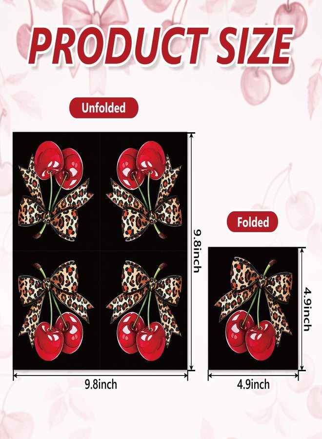 Whaline 50 Pcs Cheetah Cherry Cocktail Napkin Disposable Paper Napkin Red Black Leopard Bow Drink Beverage Napkins for Home Party Tableware Supplies Decor - Image 2